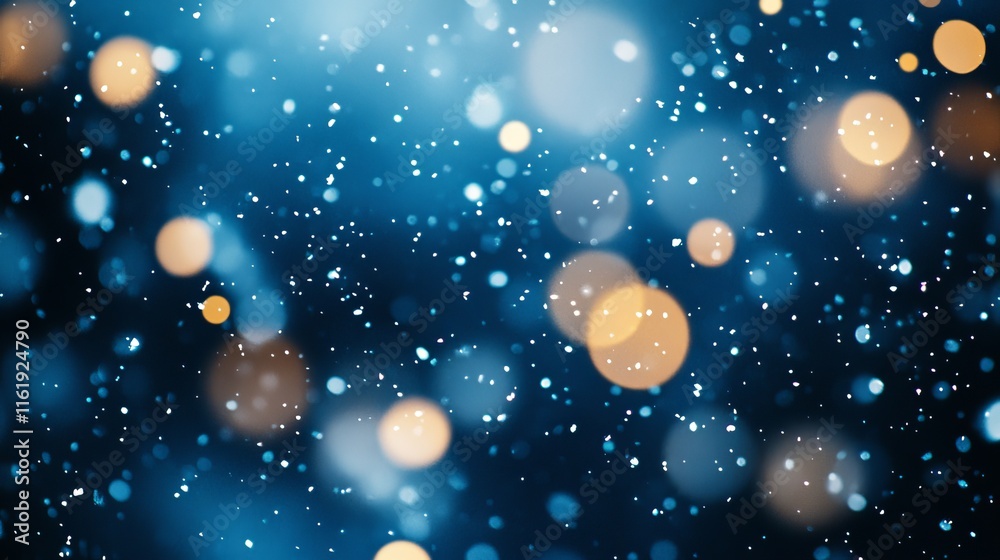 Abstract blue bokeh lights on dark background, magical snowfall effect for holiday designs and festive new year templates Abstract blue bokeh lights on dark background, magical snowfall effect for holiday designs and festive new year templates