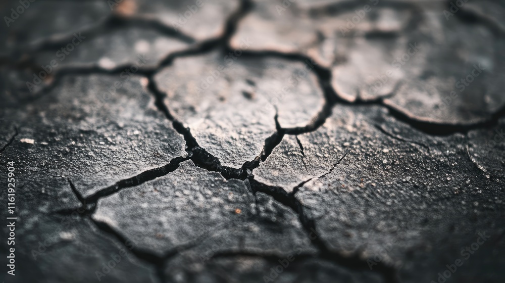 Fototapeta premium Dark Cracked Earth Surface Close Up View