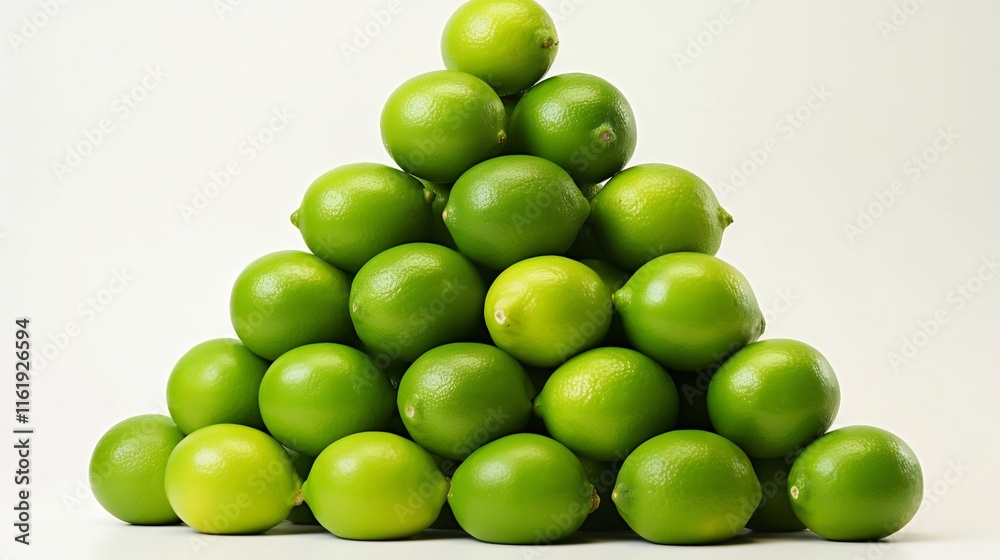 Beautifully Arranged Pile of Ripe Juicy Limes Displayed on a Clean White Background Highlighting the Refreshing and Healthy Qualities of This Versatile Citrus Fruit