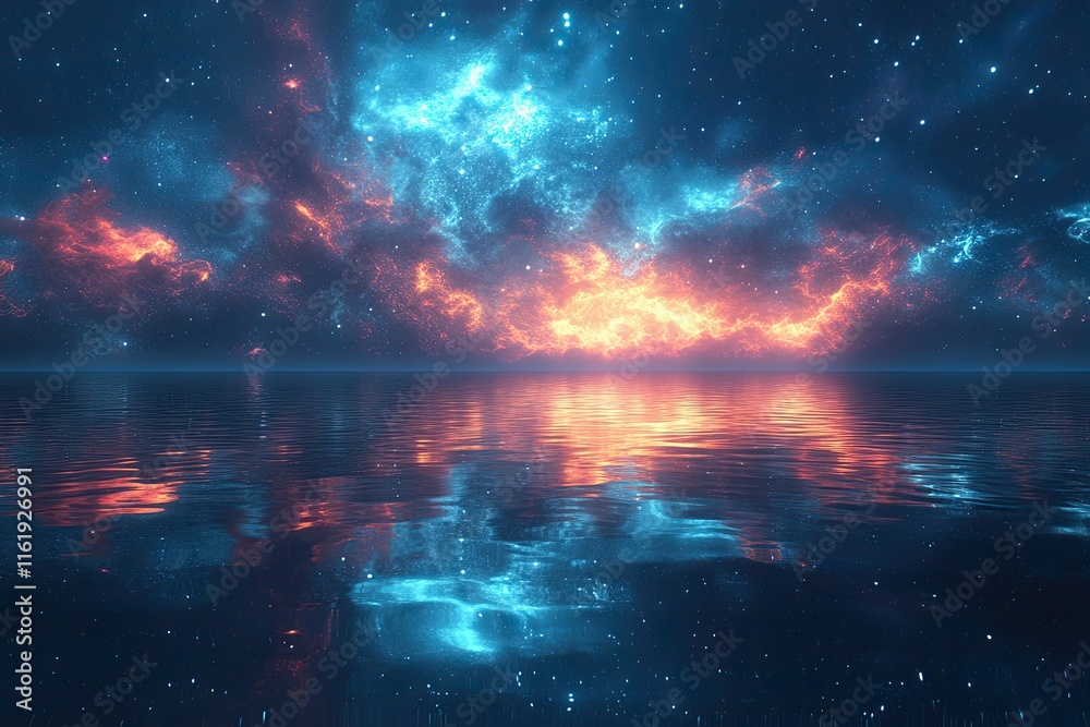 Fototapeta premium Beautiful blue and orange sky with a large body of water