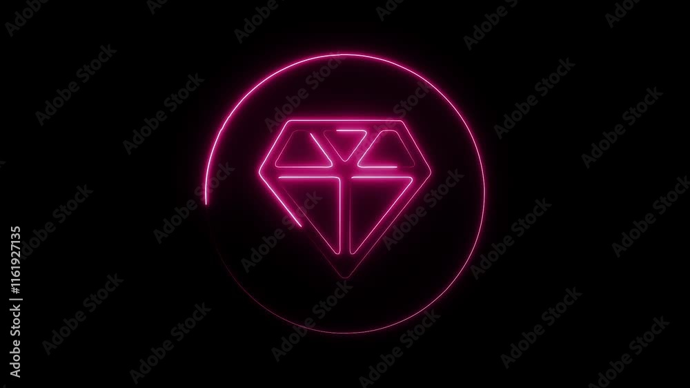 Glowing Neon Diamond Icon Animation on Black Background, HD Motion Graphic, Luxury and Wealth Concept Glowing Neon Diamond Icon Animation on Black Background, HD Motion Graphic, Luxury and Wealth Concept