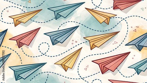 Pattern with paper planes in pastel colors