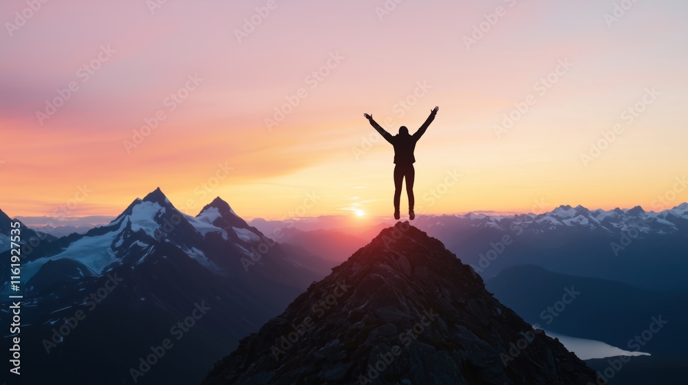 Adventure seeker celebrating at sunset mountain peak landscape photography natural environment scenic view Adventure seeker celebrating at sunset mountain peak landscape photography natural environment scenic view