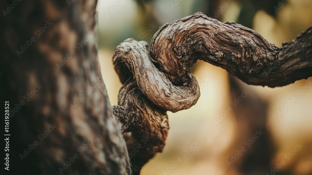 Twisted Vine Branch Knotted Against Tree Trunk Twisted Vine Branch Knotted Against Tree Trunk