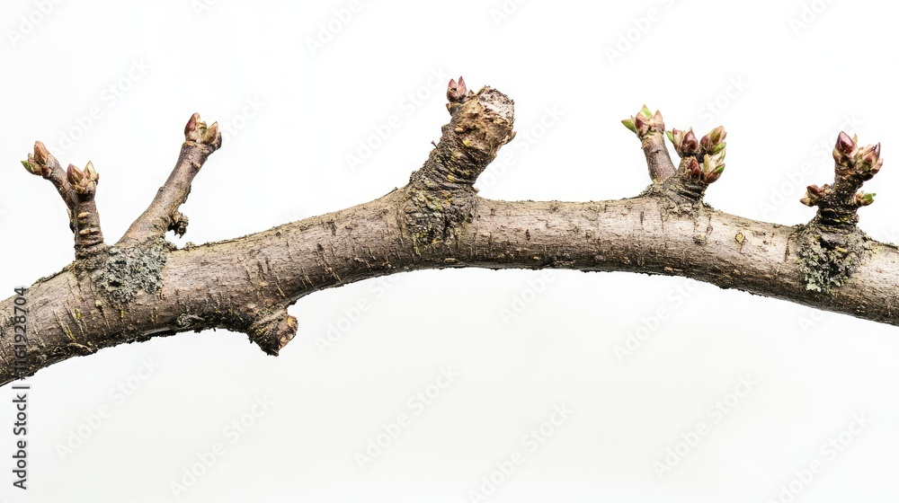 A tree branch with budding leaves in springtime A tree branch with budding leaves in springtime