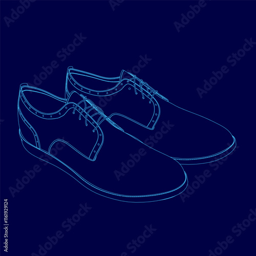 Pair of shoes are shown in a blue color. The shoes are drawn in a blue style