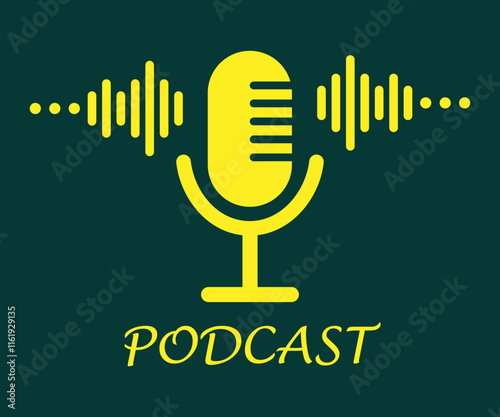 Podcast microphone sound wave icon vector. Podcast player symbol.  Your brand podcast icon. Radio Podcast symbol. Microphone logo. Webcast audio record concept. Interview mic icon set. Audio record.