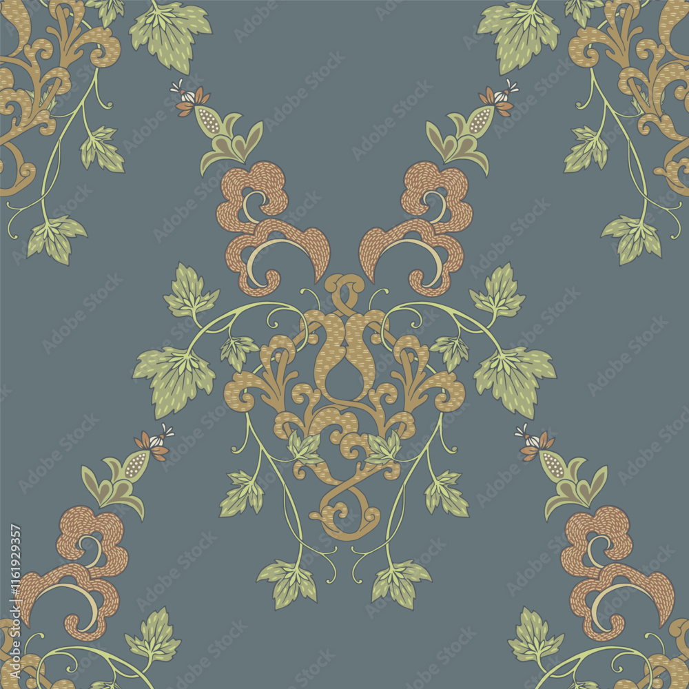 Blue ornamental pattern. Seamless plant pattern.