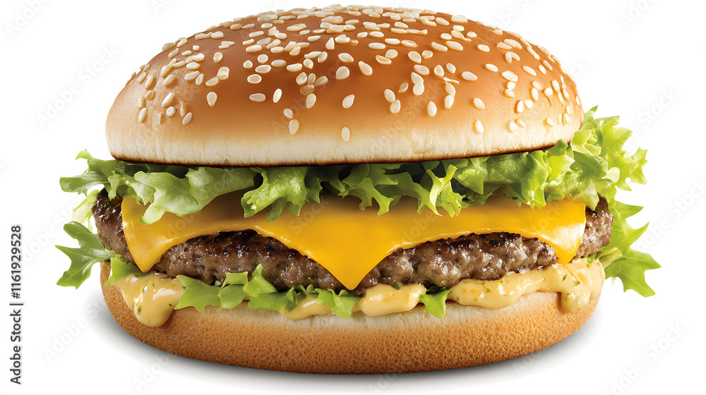 Classic Cheeseburger: A mouthwatering close-up of a cheeseburger, featuring a juicy beef patty, melted cheese, crisp lettuce, and a sesame seed bun. The perfect image for your next food blog. Classic Cheeseburger: A mouthwatering close-up of a cheeseburger, featuring a juicy beef patty, melted cheese, crisp lettuce, and a sesame seed bun. The perfect image for your next food blog.
