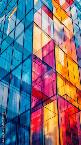 Colorful Glass Building Facade  Modern Architecture  Urban Design
