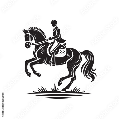 Equestrian Silhouette Vector Illustration, Solid White Background.