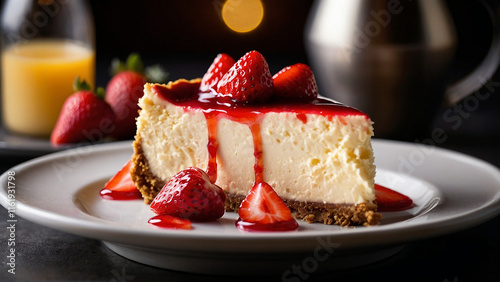 Decadent Strawberry Cheesecake Topped with Vibrant Red Strawberries