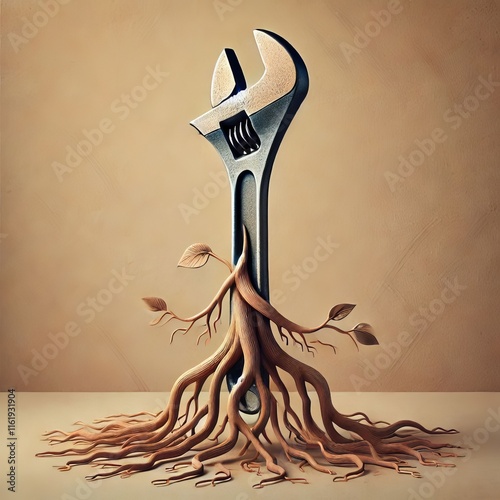 Upside Down Wrench Roots A wrench hanging upside down with roots photo