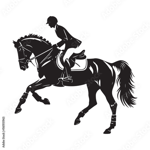 Equestrian Silhouette Vector Illustration, Solid White Background.
