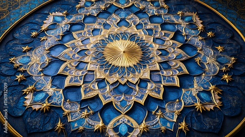 Intricate Blue and Gold Mandala Artistic Design