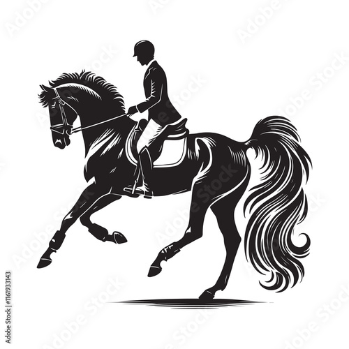 Equestrian Silhouette Vector Illustration, Solid White Background.