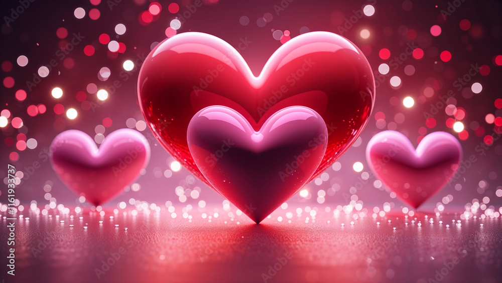 Romantic heart background with 3D hearts love symbol Valentine's Day design wedding invitation celebration abstract pink red glowing lights festive holiday romantic decor seamless pattern vibrant art Romantic heart background with 3D hearts love symbol Valentine's Day design wedding invitation celebration abstract pink red glowing lights festive holiday romantic decor seamless pattern vibrant art