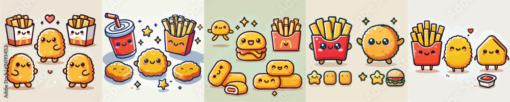Collection of cute ready-to-eat food animation vectors Collection of cute ready-to-eat food animation vectors