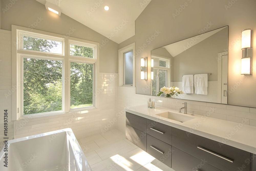 custom made wallpaper toronto digitalminimalistic modern bathroom with large mirror white tiles and clean design