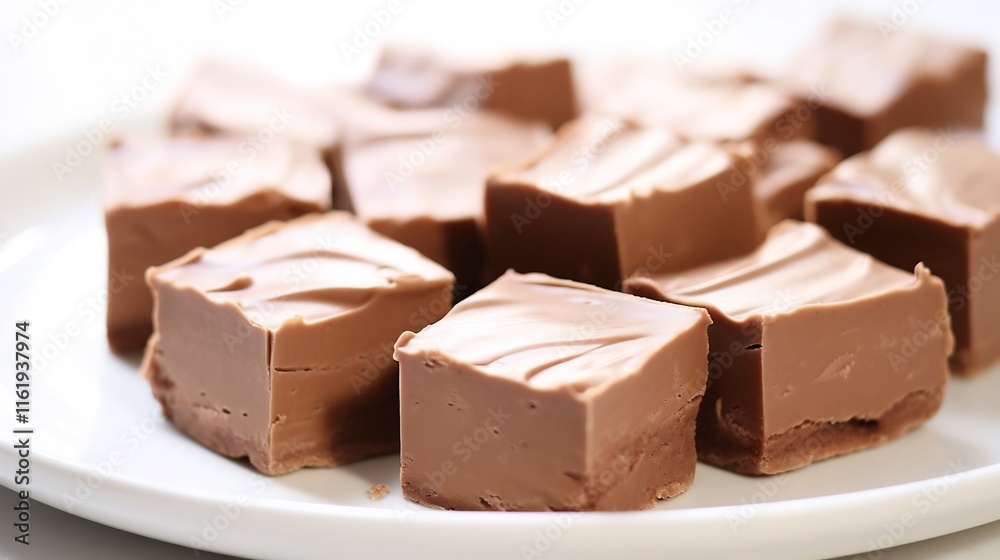 Luscious Homemade Creamy Fudge Squares Beautifully Displayed on a Clean White Background for a Decadent Crave Worthy Culinary Composition