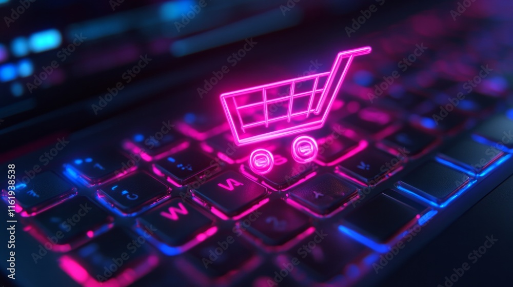 A keyboard with a shopping cart on it A keyboard with a shopping cart on it
