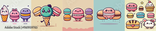 Collection of cute mochi cake animation vectors
