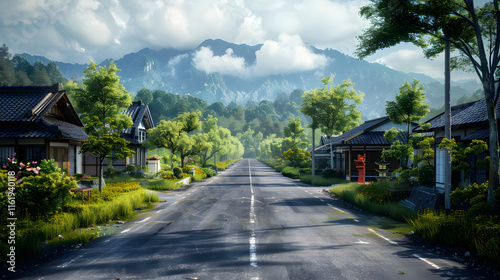 Japanese Village Asphalt Road