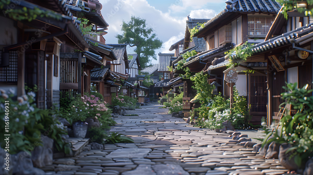 Fototapeta premium Japanese Village Complex Street
