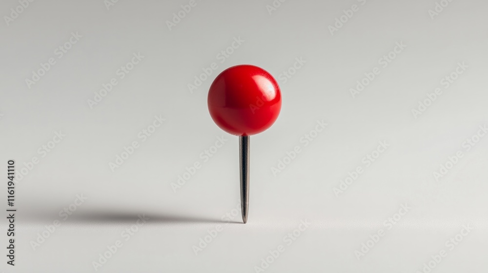 A red pin is sticking out of a white surface A red pin is sticking out of a white surface