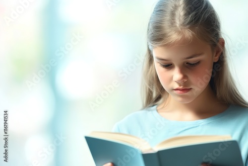 young student reading book with serious expression