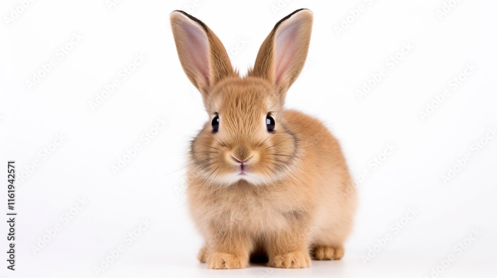 Obraz premium A Delightfully Soft and Cuddly Close up Portrait of a Small Fluffy Bunny Sitting Peacefully on a Pristine White Background Exuding a Sense of Charm and Tranquility