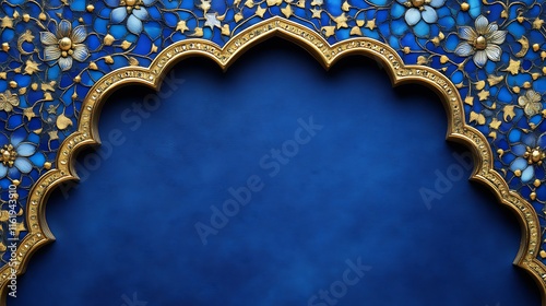 Ornate Golden Frame with Blue Floral Mosaic Design