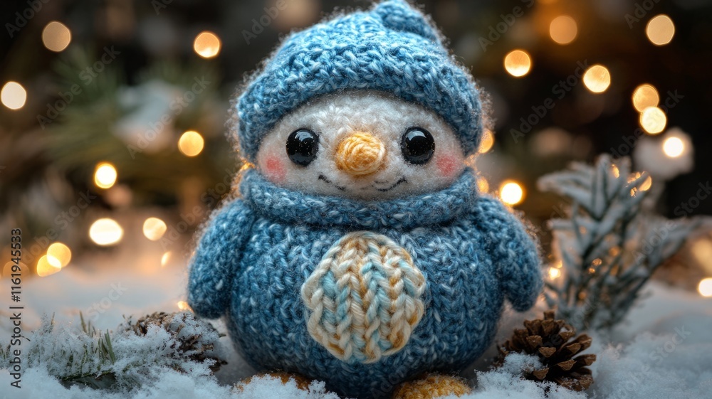 Obraz premium Adorable Knitted Penguin Wearing A Winter Hat
