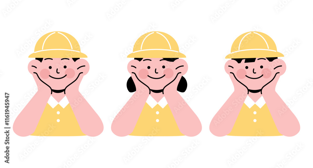 Collection of illustrations of children's faces wearing hats Collection of illustrations of children's faces wearing hats