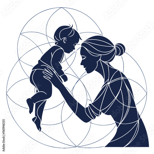 Geometric Silhouette of Mother and Baby Design. Perfect for: Mother's Day, Artistic exhibitions, Family moments
