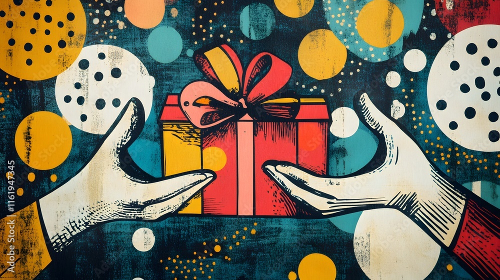 Obraz premium Artistic Hands Exchange a Festive Gift Box