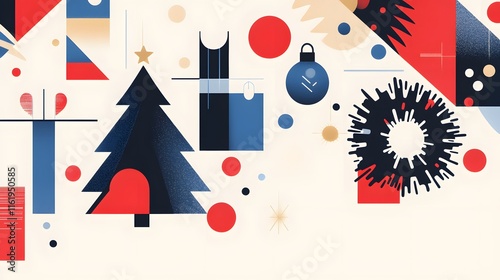 Abstract Geometric Christmas Design Featuring Festive Symbols