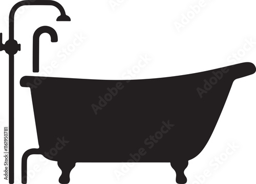 bathtub icon silhouette style vector minimal art illustration on a white background.
