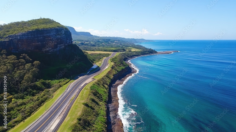 Fototapeta premium Coastal Highway Winding Along A Dramatic Cliffside Ocean View
