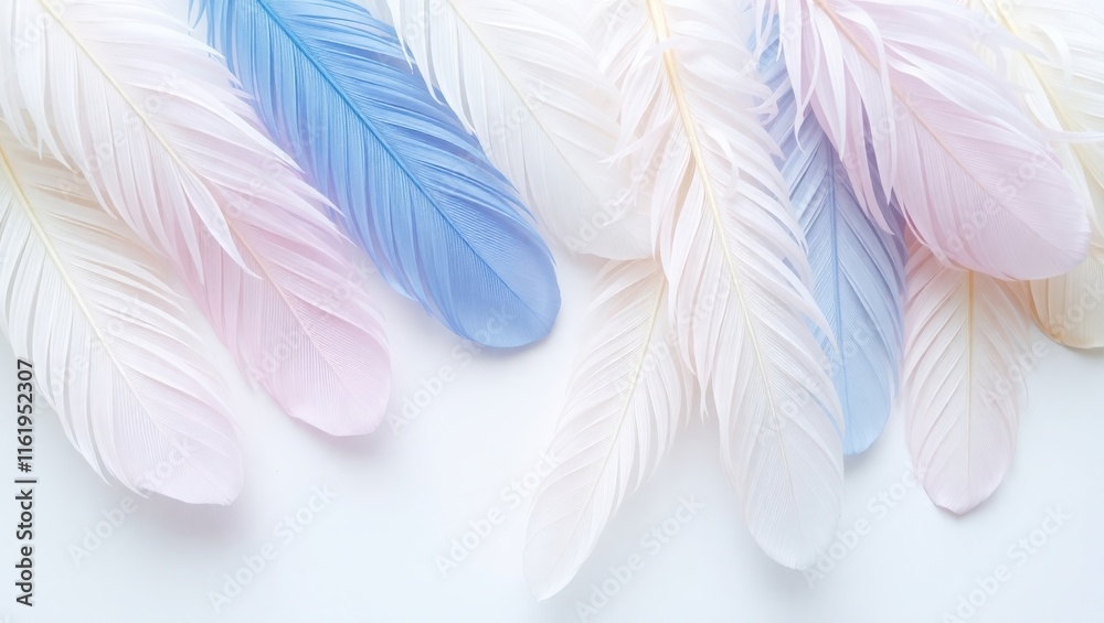 Naklejka premium Pastel colored feathers arranged on white background