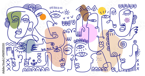 Line drawing face portrait doodle geometric outline hand drawn vector illustration. Minimalist line art abstract portrait design for wall art, print, decoration. poster and banner.
