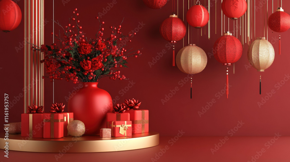 Festive Red And Gold Chinese New Year Decorations Festive Red And Gold Chinese New Year Decorations