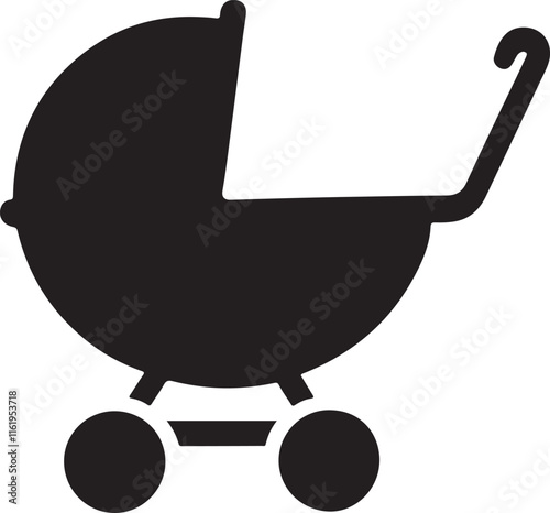 baby stroller icon silhouette style vector minimal art illustration on a white background.
