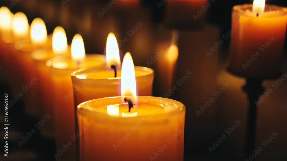 Illuminated Candles Row of Burning Candles Light Warmth Peace Hope Illuminated Candles Row of Burning Candles Light Warmth Peace Hope