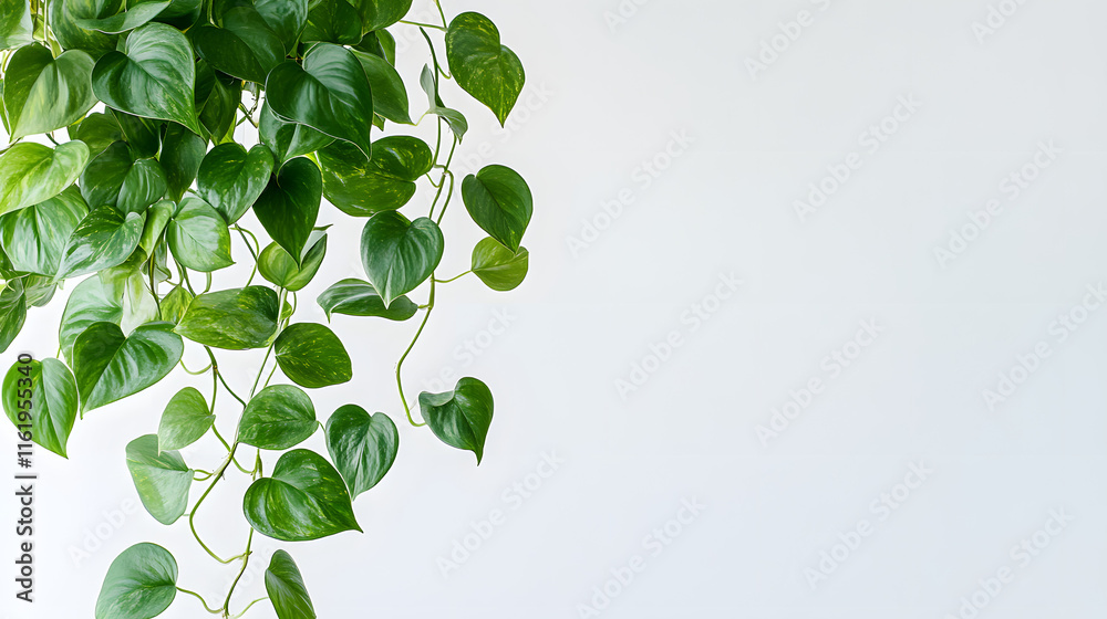 Fototapeta premium Lush green plant cascading against a white background.