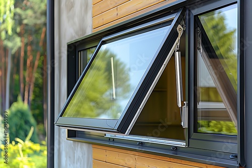 Modern awning window on the terrace of the house