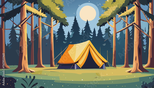Camping tent in the forest at night vector illustration graphic design.