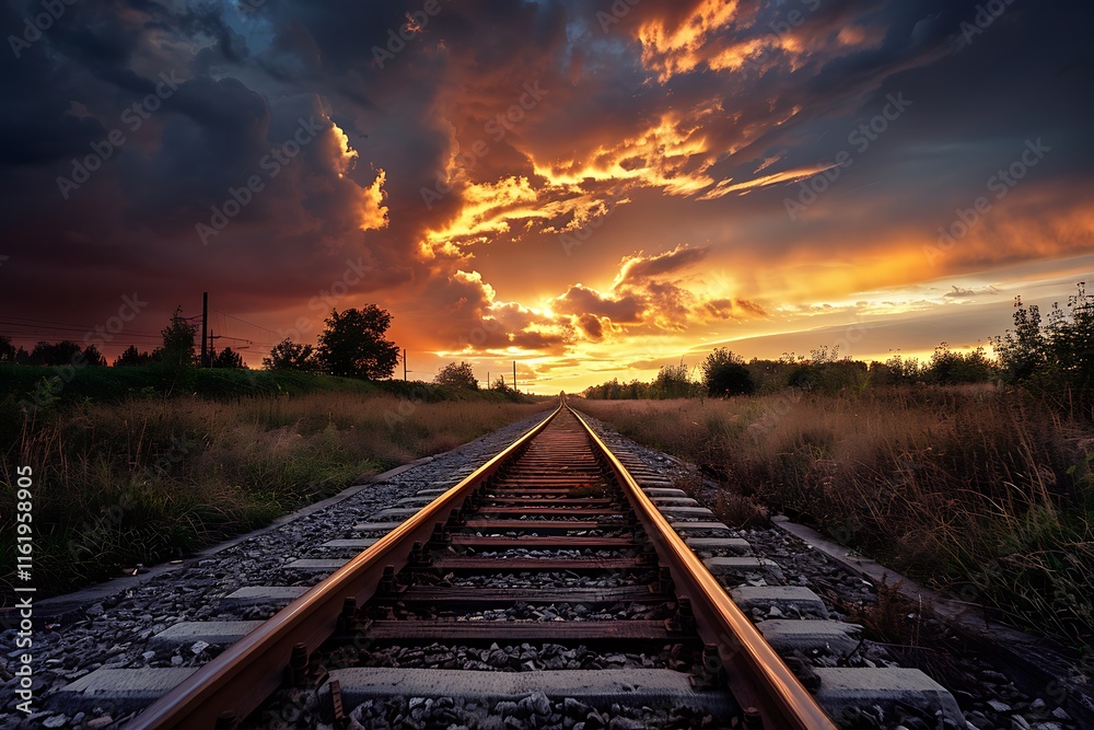 Railway on the background of a beautiful sunset Railway on the background of a beautiful sunset
