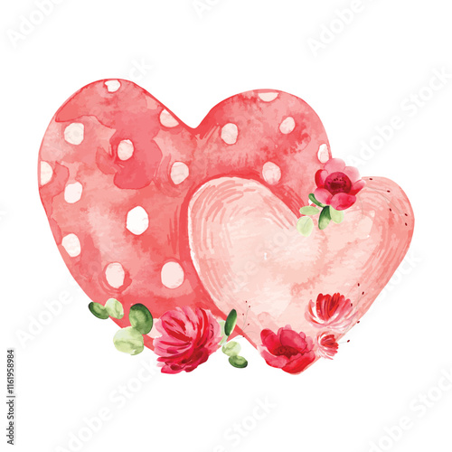 Watercolor floral letter with envelop and heart inside it, Valentines watercolor letter with heart and flowers vector illustration