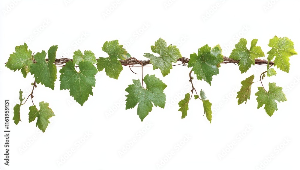 Vine branch with green leaves isolated on white background. Vine branch with green leaves isolated on white background.